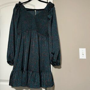 Dark teal leopard print long sleeve dress